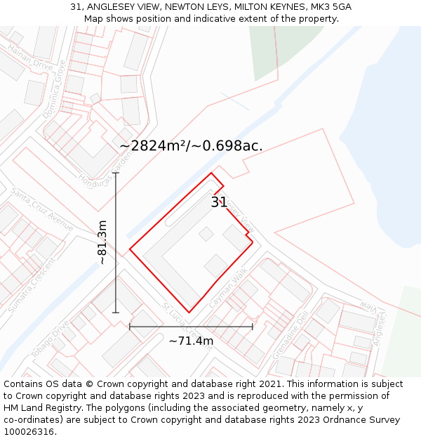 31, ANGLESEY VIEW, NEWTON LEYS, MILTON KEYNES, MK3 5GA: Plot and title map