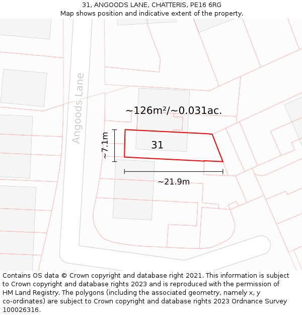 31, ANGOODS LANE, CHATTERIS, PE16 6RG: Plot and title map
