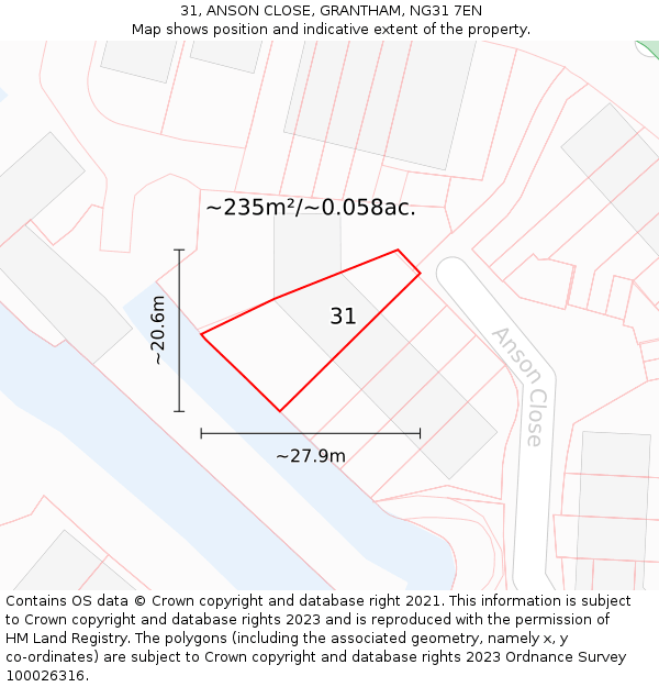 31, ANSON CLOSE, GRANTHAM, NG31 7EN: Plot and title map