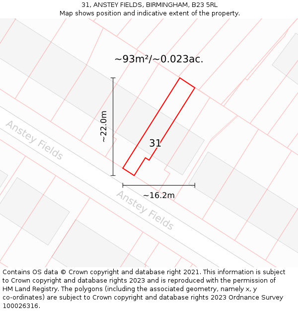 31, ANSTEY FIELDS, BIRMINGHAM, B23 5RL: Plot and title map