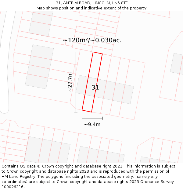 31, ANTRIM ROAD, LINCOLN, LN5 8TF: Plot and title map