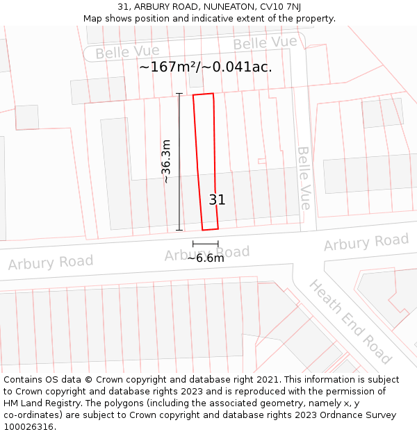 31, ARBURY ROAD, NUNEATON, CV10 7NJ: Plot and title map