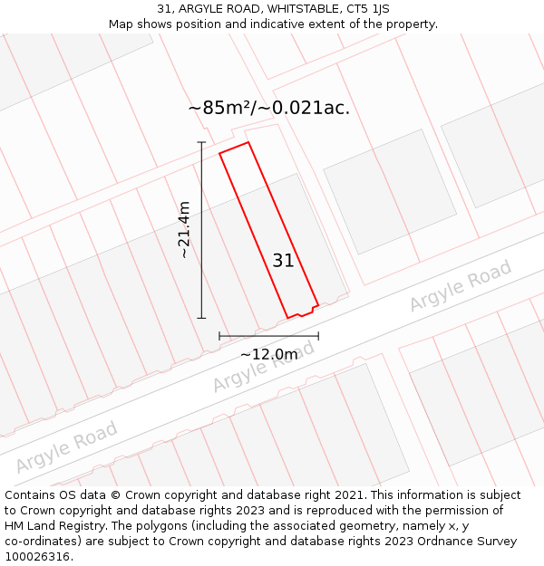 31, ARGYLE ROAD, WHITSTABLE, CT5 1JS: Plot and title map