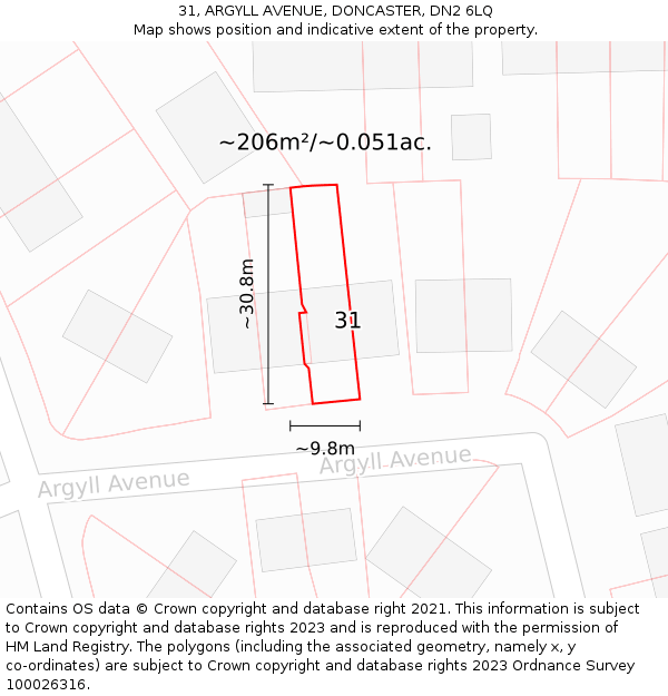 31, ARGYLL AVENUE, DONCASTER, DN2 6LQ: Plot and title map