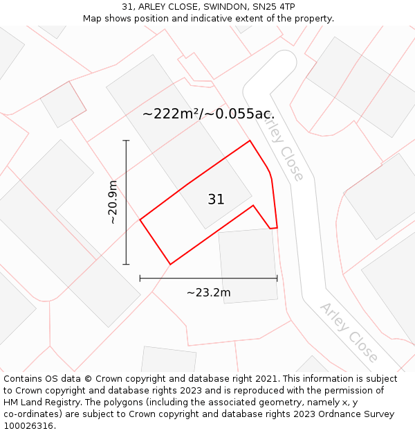 31, ARLEY CLOSE, SWINDON, SN25 4TP: Plot and title map