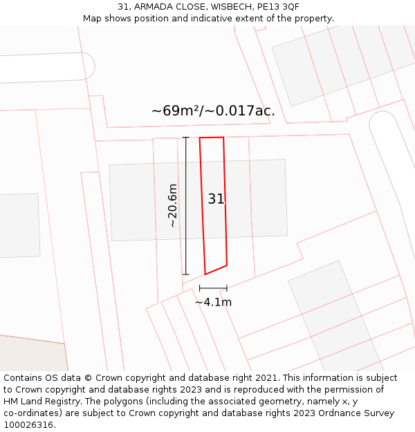 31, ARMADA CLOSE, WISBECH, PE13 3QF: Plot and title map