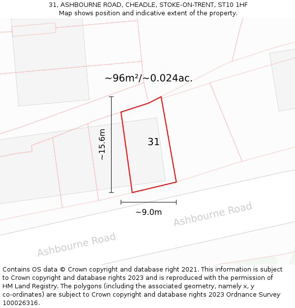 31, ASHBOURNE ROAD, CHEADLE, STOKE-ON-TRENT, ST10 1HF: Plot and title map