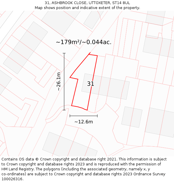 31, ASHBROOK CLOSE, UTTOXETER, ST14 8UL: Plot and title map