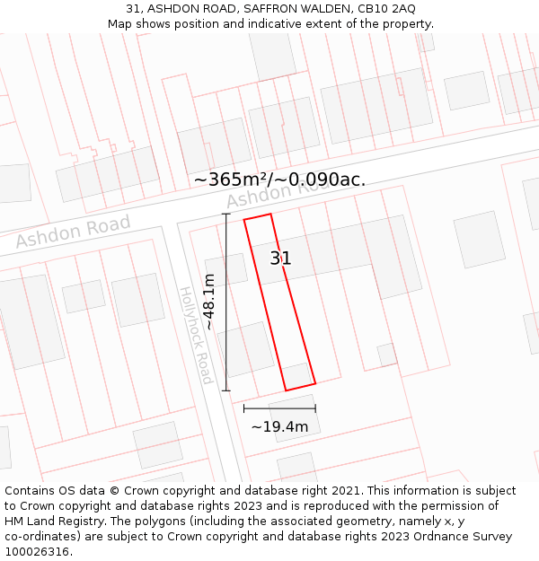 31, ASHDON ROAD, SAFFRON WALDEN, CB10 2AQ: Plot and title map