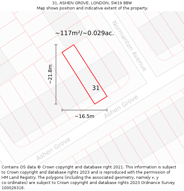 31, ASHEN GROVE, LONDON, SW19 8BW: Plot and title map