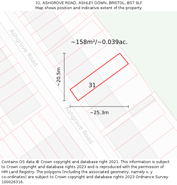 31, ASHGROVE ROAD, ASHLEY DOWN, BRISTOL, BS7 9LF: Plot and title map
