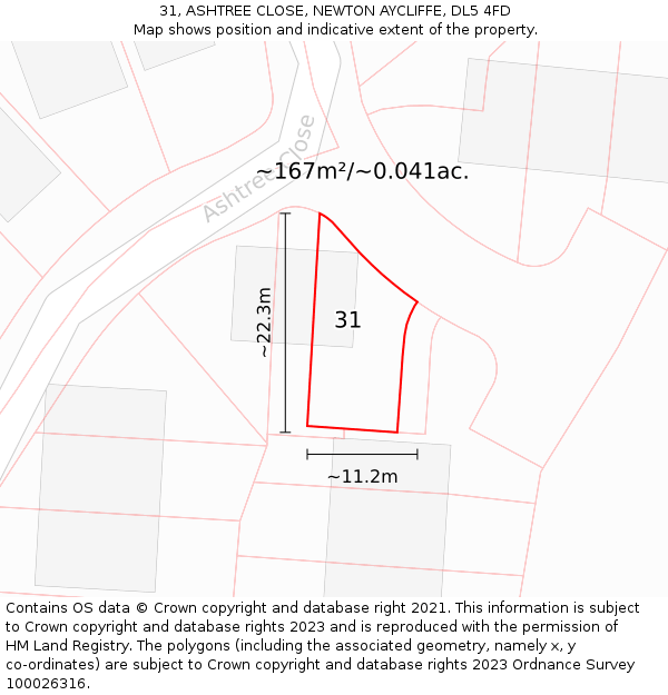 31, ASHTREE CLOSE, NEWTON AYCLIFFE, DL5 4FD: Plot and title map