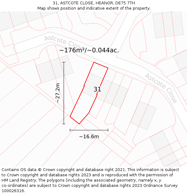 31, ASTCOTE CLOSE, HEANOR, DE75 7TH: Plot and title map