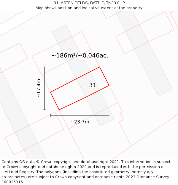 31, ASTEN FIELDS, BATTLE, TN33 0HP: Plot and title map