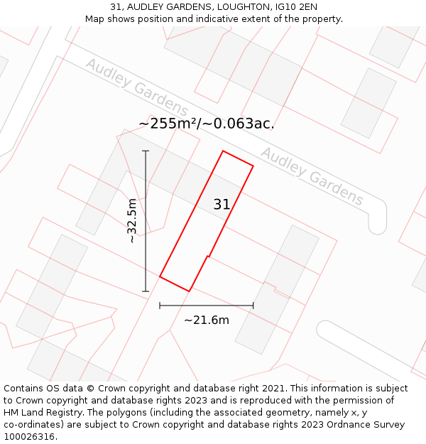 31, AUDLEY GARDENS, LOUGHTON, IG10 2EN: Plot and title map