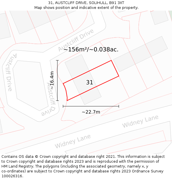 31, AUSTCLIFF DRIVE, SOLIHULL, B91 3XT: Plot and title map