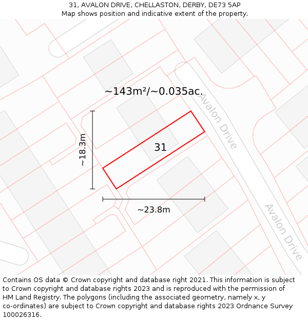31, AVALON DRIVE, CHELLASTON, DERBY, DE73 5AP: Plot and title map