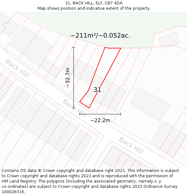 31, BACK HILL, ELY, CB7 4DA: Plot and title map