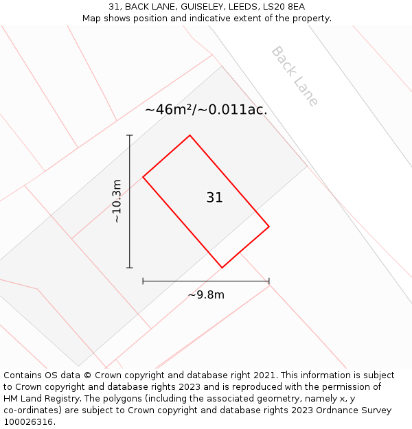 31, BACK LANE, GUISELEY, LEEDS, LS20 8EA: Plot and title map