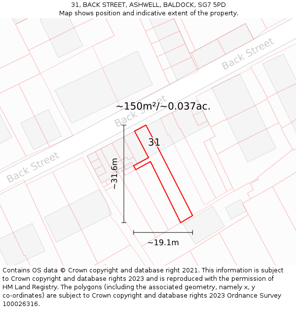 31, BACK STREET, ASHWELL, BALDOCK, SG7 5PD: Plot and title map