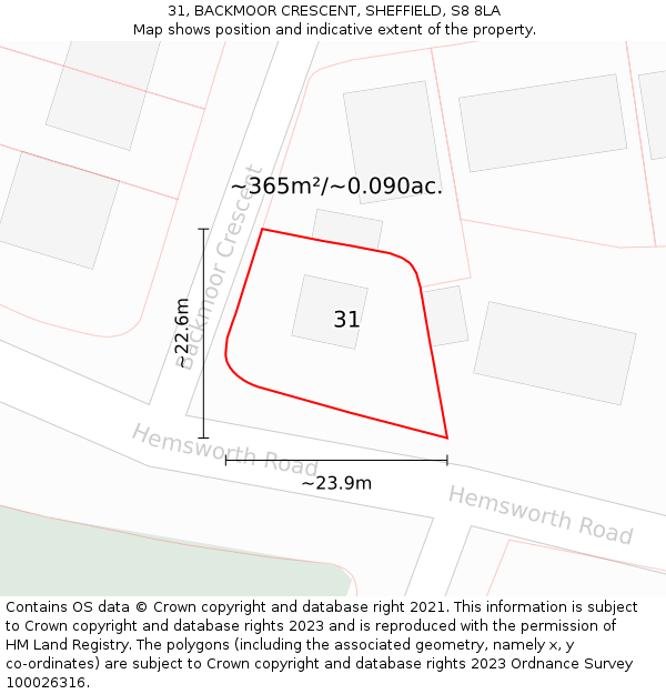 31, BACKMOOR CRESCENT, SHEFFIELD, S8 8LA: Plot and title map