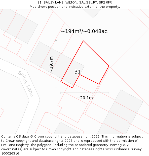 31, BAILEY LANE, WILTON, SALISBURY, SP2 0FR: Plot and title map