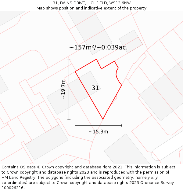 31, BAINS DRIVE, LICHFIELD, WS13 6NW: Plot and title map