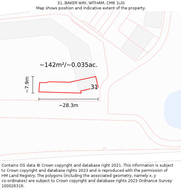 31, BAKER WAY, WITHAM, CM8 1UG: Plot and title map