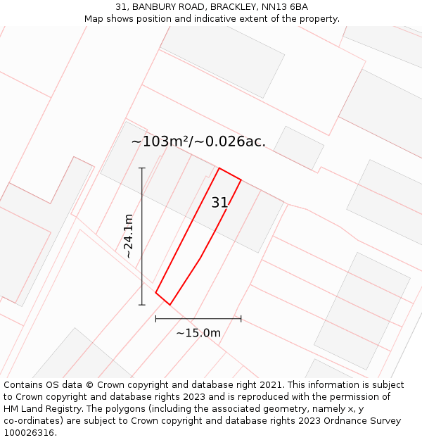 31, BANBURY ROAD, BRACKLEY, NN13 6BA: Plot and title map