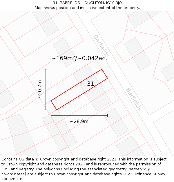 31, BARFIELDS, LOUGHTON, IG10 3JQ: Plot and title map