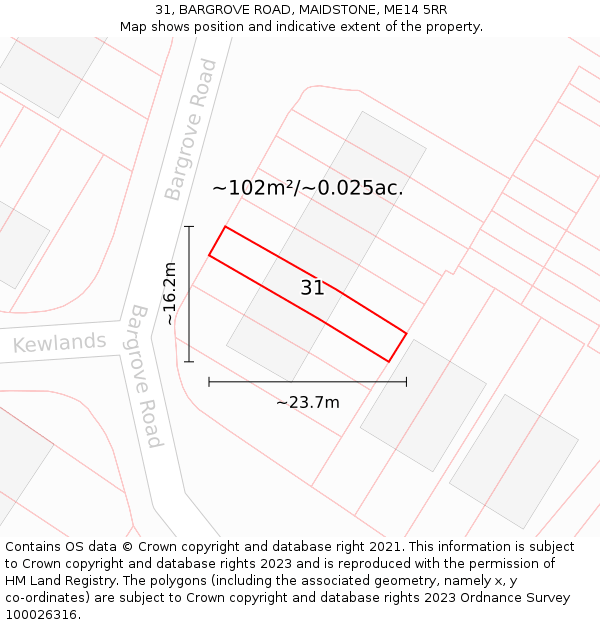 31, BARGROVE ROAD, MAIDSTONE, ME14 5RR: Plot and title map