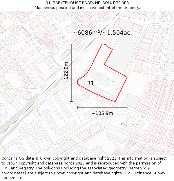 31, BARKERHOUSE ROAD, NELSON, BB9 9ER: Plot and title map