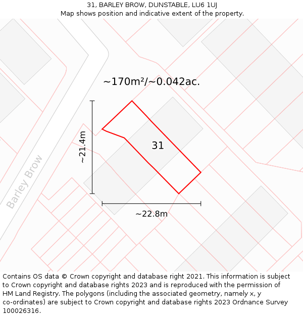 31, BARLEY BROW, DUNSTABLE, LU6 1UJ: Plot and title map