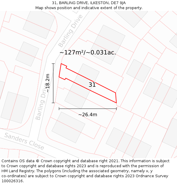 31, BARLING DRIVE, ILKESTON, DE7 9JA: Plot and title map