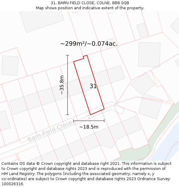 31, BARN FIELD CLOSE, COLNE, BB8 0QB: Plot and title map