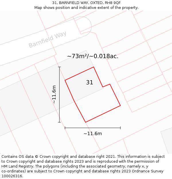 31, BARNFIELD WAY, OXTED, RH8 9QF: Plot and title map