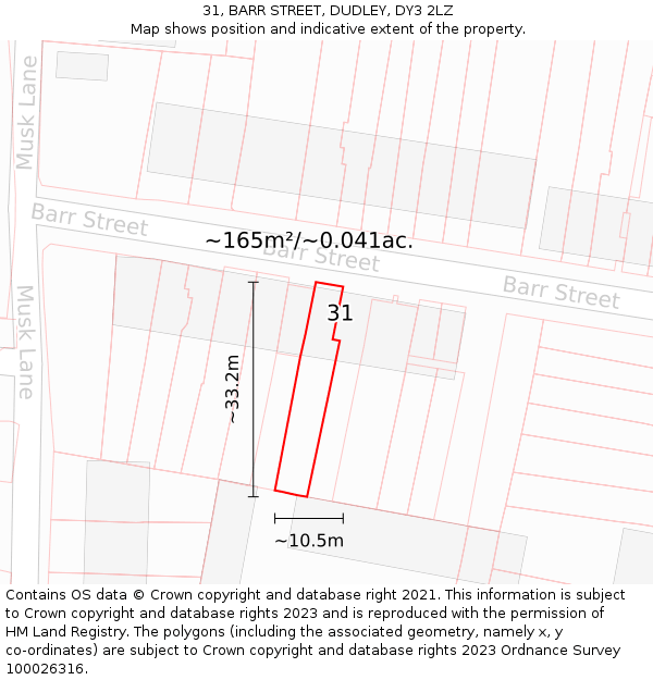 31, BARR STREET, DUDLEY, DY3 2LZ: Plot and title map