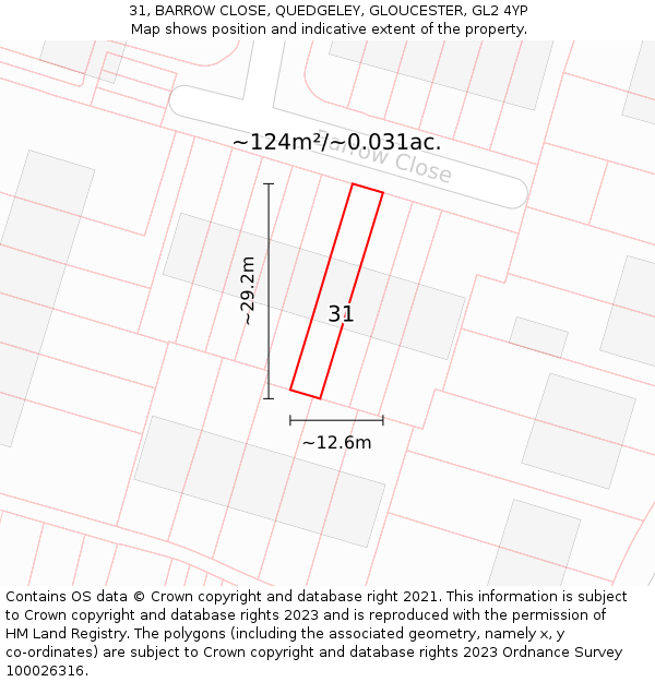 31, BARROW CLOSE, QUEDGELEY, GLOUCESTER, GL2 4YP: Plot and title map