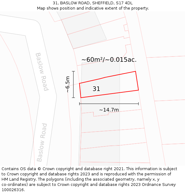 31, BASLOW ROAD, SHEFFIELD, S17 4DL: Plot and title map