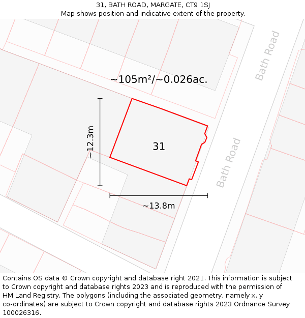 31, BATH ROAD, MARGATE, CT9 1SJ: Plot and title map