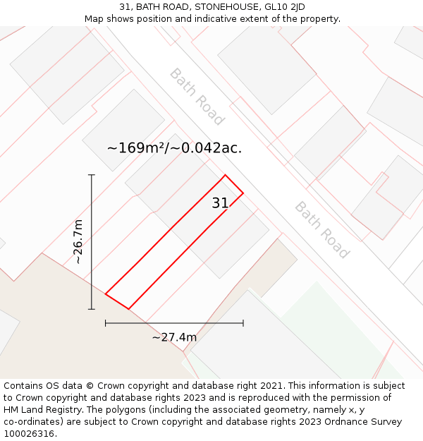 31, BATH ROAD, STONEHOUSE, GL10 2JD: Plot and title map