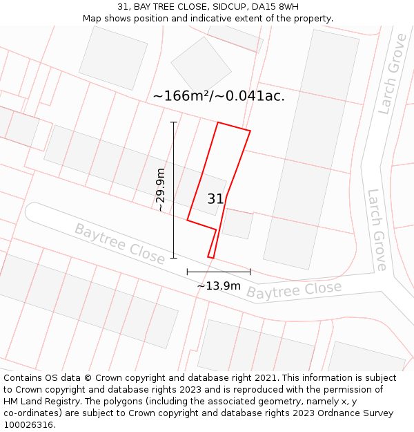 31, BAY TREE CLOSE, SIDCUP, DA15 8WH: Plot and title map