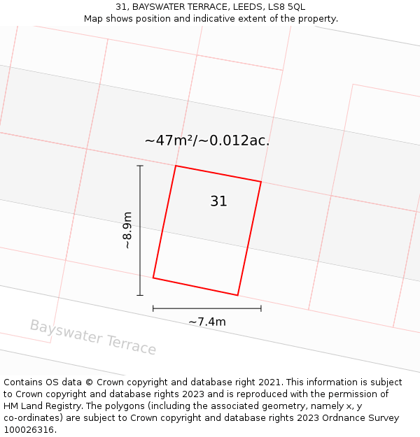 31, BAYSWATER TERRACE, LEEDS, LS8 5QL: Plot and title map