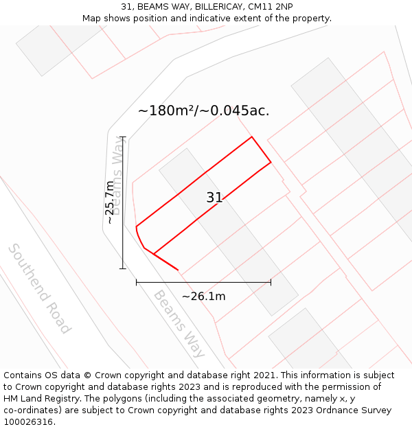 31, BEAMS WAY, BILLERICAY, CM11 2NP: Plot and title map