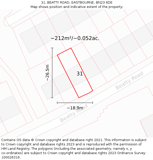 31, BEATTY ROAD, EASTBOURNE, BN23 6DE: Plot and title map