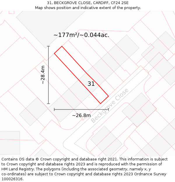 31, BECKGROVE CLOSE, CARDIFF, CF24 2SE: Plot and title map