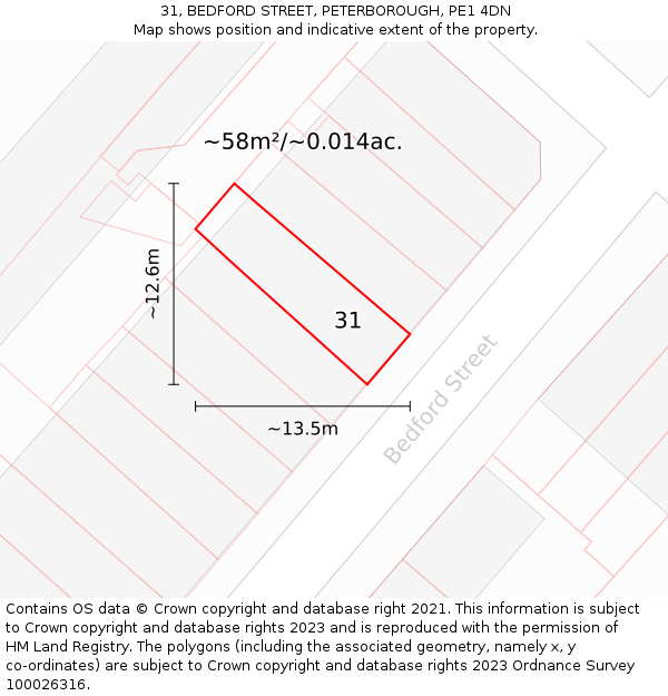 31, BEDFORD STREET, PETERBOROUGH, PE1 4DN: Plot and title map