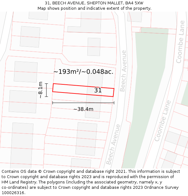 31, BEECH AVENUE, SHEPTON MALLET, BA4 5XW: Plot and title map