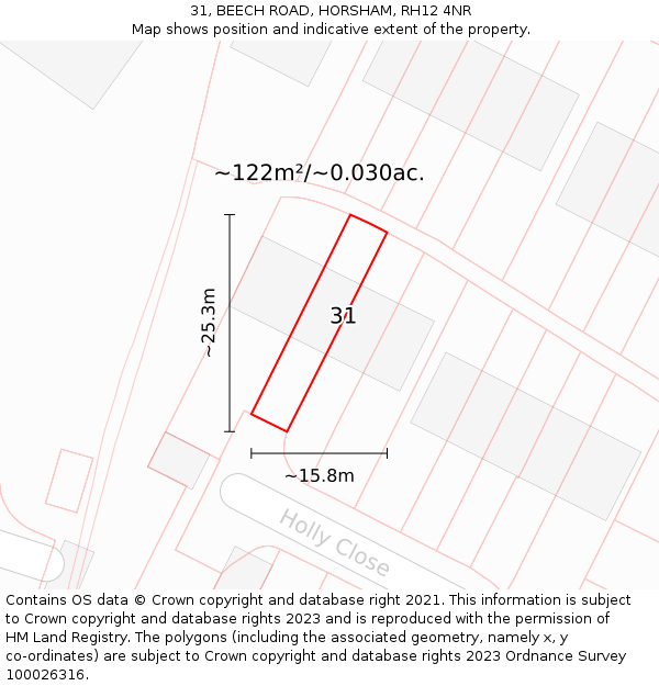 31, BEECH ROAD, HORSHAM, RH12 4NR: Plot and title map