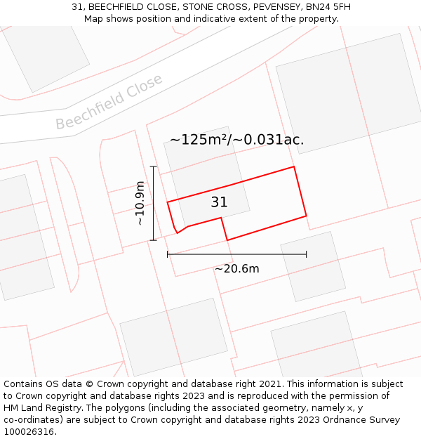 31, BEECHFIELD CLOSE, STONE CROSS, PEVENSEY, BN24 5FH: Plot and title map